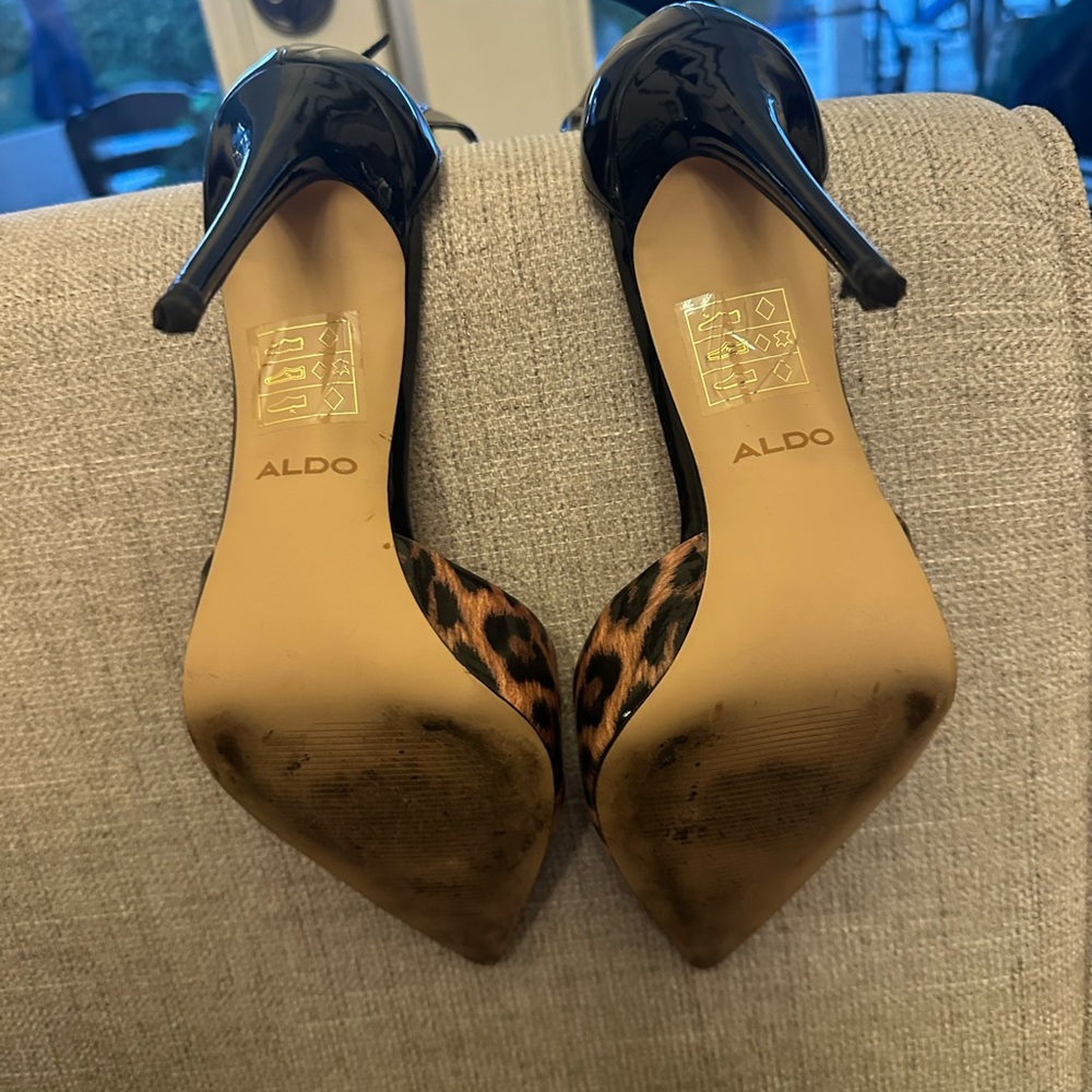 ALDO Animal Print Heels with Black Ankle Strap - Picture 2 of 7